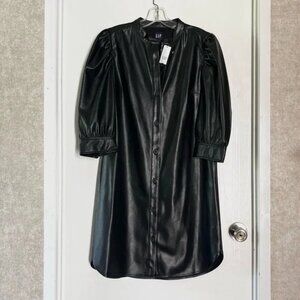 GAP Black Faux Leather Button Down Mini Dress